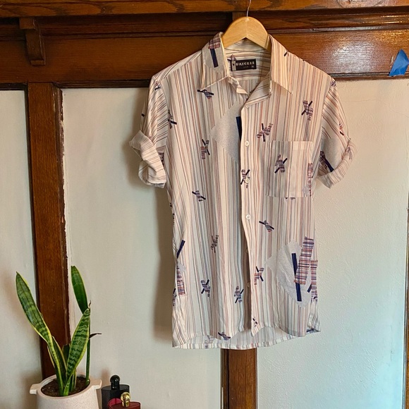 SOLD Print, Striped Button Down Shirt - Picture 2 of 5